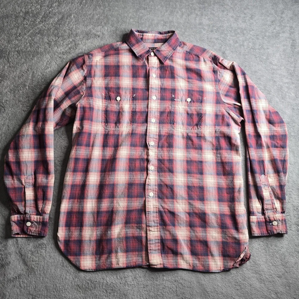 VTG Polo Ralph Lauren US-RL Naval Res Plaid Shirt Mens XL Red Button Up L/S